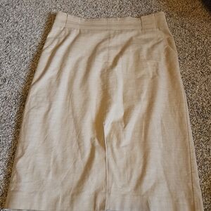 Ann Taylor Loft Pencil Skirt Womens 12 Tan Khaki Flat Front Pockets Linen Blend